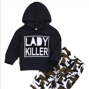 Army and black pants set for baby boy